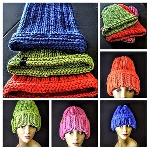 NWT Vibrant Handknitted Beanie With Faux Leather Tag.